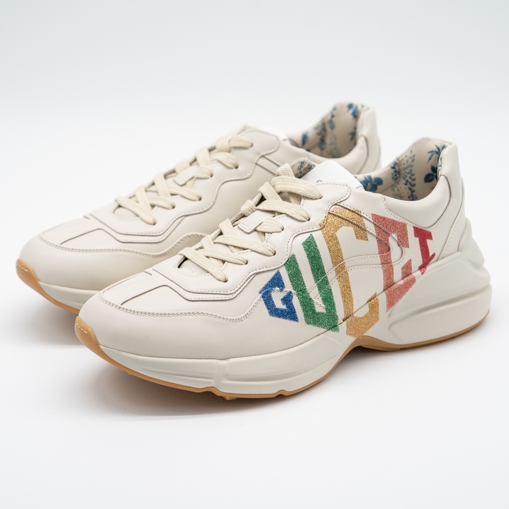 Size 41G 11 US Gucci Rhyton Glitter White Rainbow Logo Sneakers